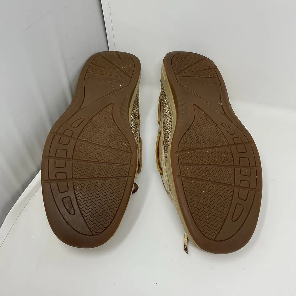 Sperry Top Sider Boat Shoes Womens 7.5 Tan Gold Glitter Angelfish 9101759